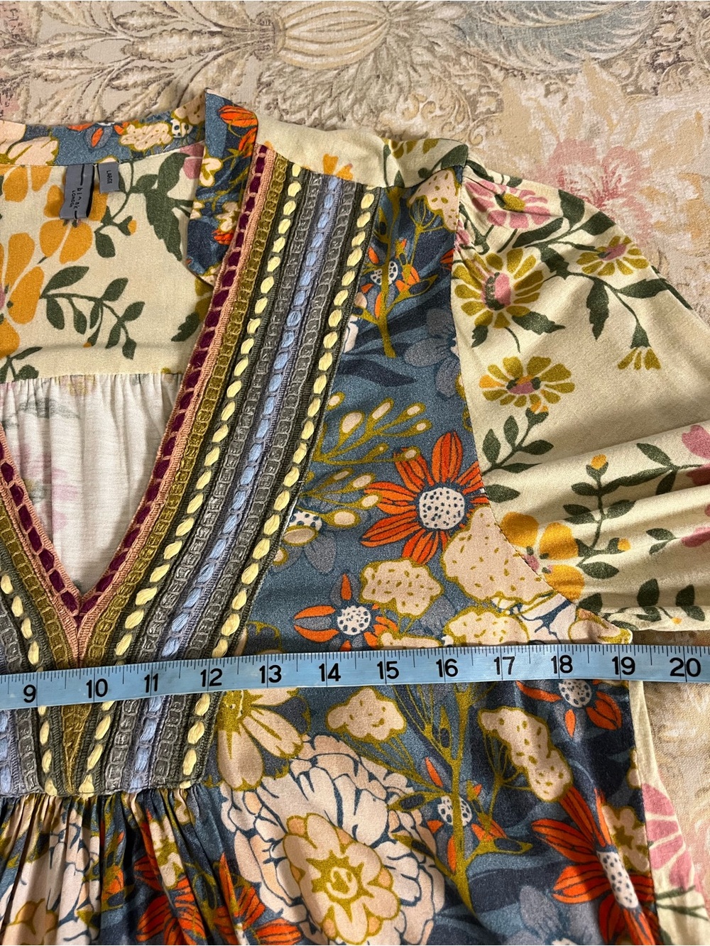 bl^nk London Colorful Bohemian Floral Puff Sleeve Peasant Top. Size Large - Picture 7 of 8